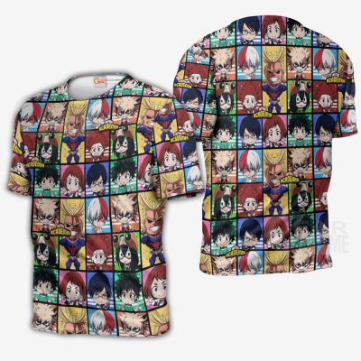 1027 AOP My Hero Academia Characters VA 5 tshirt font and back 1 - My Hero Academia Store