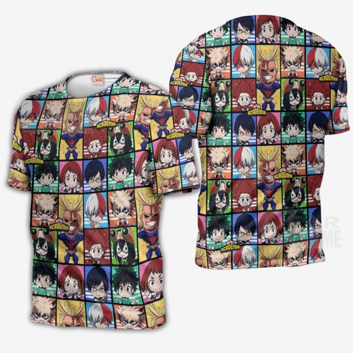 1027 AOP My Hero Academia Characters VA 5 tshirt font and back 1 - My Hero Academia Store