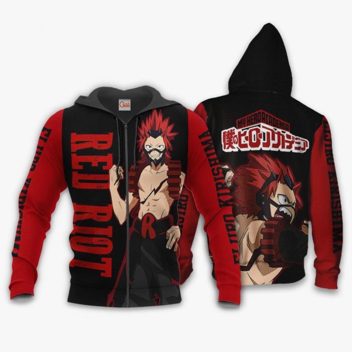 1201 AOP My Hero Academia Characters VA Eijiro Kirishima Red Riot 1 Zip hoodie font and back - My Hero Academia Store