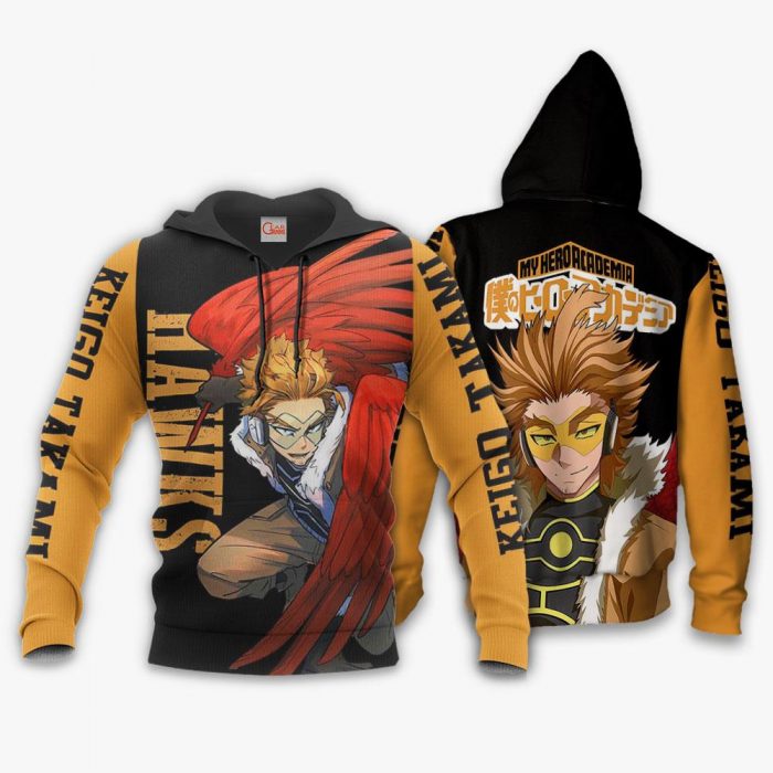 1201 AOP My Hero Academia Characters VA Hawks 2 hoodie font and back - My Hero Academia Store