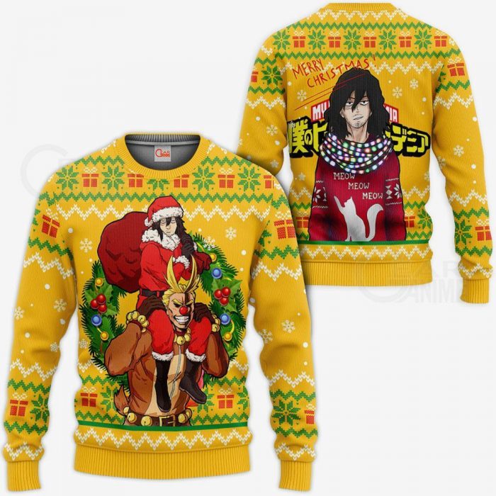 aizawa x all might ugly christmas sweater mha xmas gift va10 gearanime - My Hero Academia Store