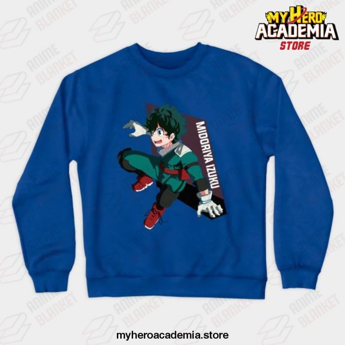 Midoriya Izuku Deku Bnha Crewneck Sweatshirt Blue / S