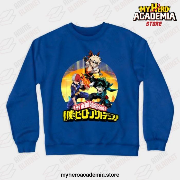 Ua Students Midoriya Bakugou Todoroki Shoto Crewneck Sweatshirt Blue / S