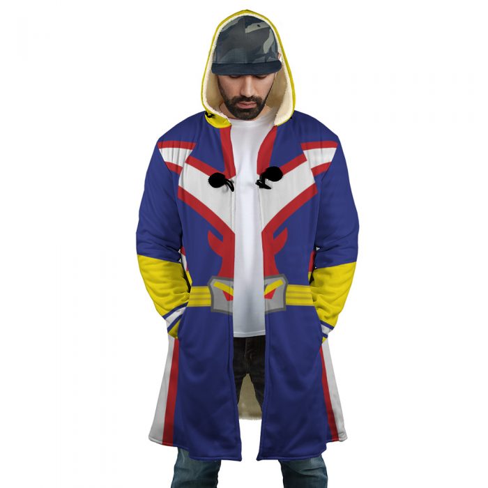 All Might My Hero Academia AOP Hooded Cloak Coat FRONT Mockup - My Hero Academia Store