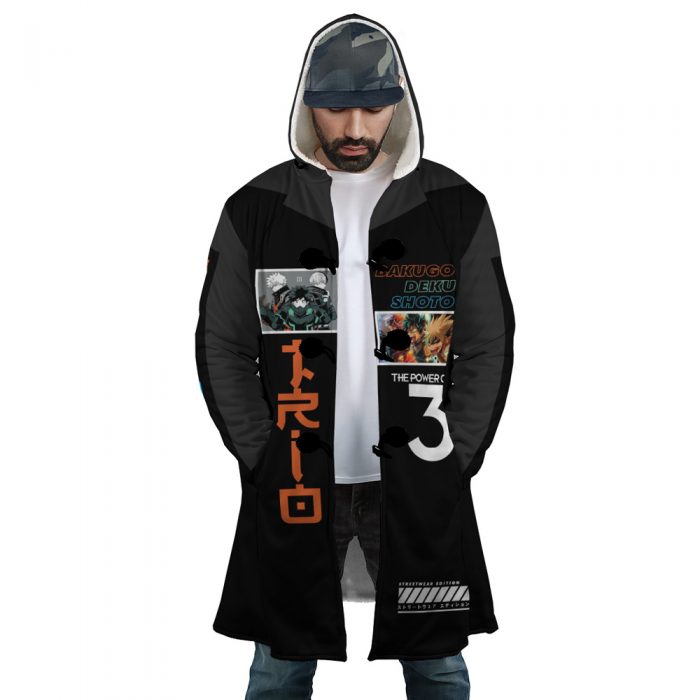 Trio MHA AOP Hooded Cloak Coat FRONT Mockup - My Hero Academia Store