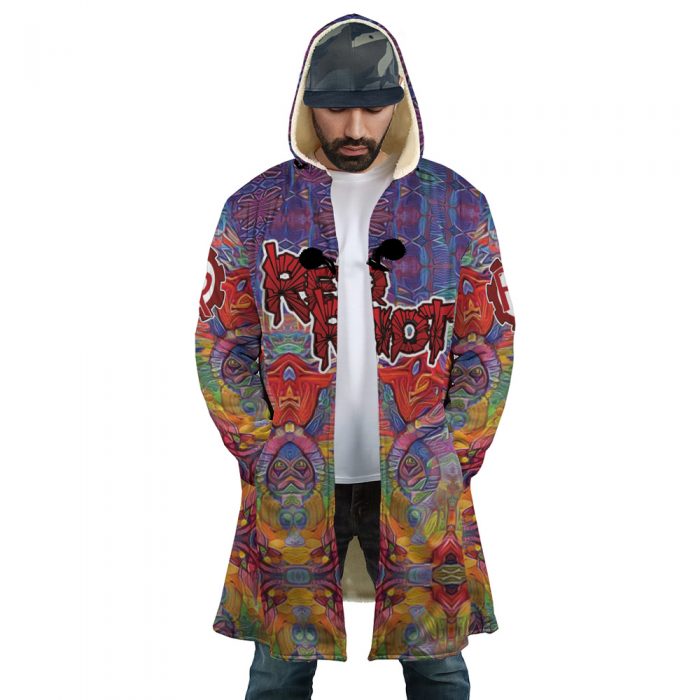 Trippy Kirishima Red Riot MHA AOP Hooded Cloak Coat FRONT Mockup - My Hero Academia Store