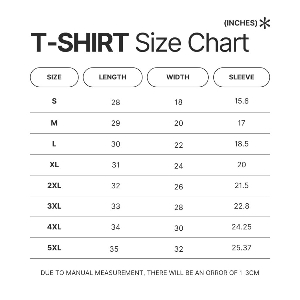 3D T shirt Size Chart - My Hero Academia Store