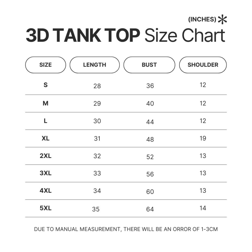 3D Tank Top Size Chart - My Hero Academia Store