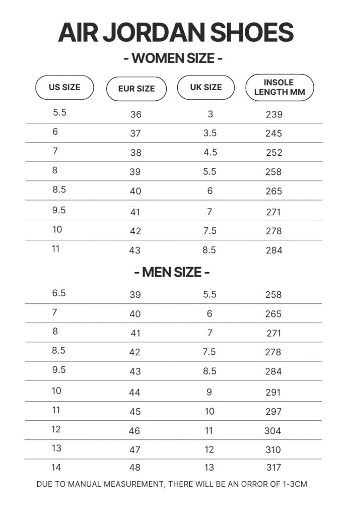 Air Jordan Shoes Size Chart - My Hero Academia Store