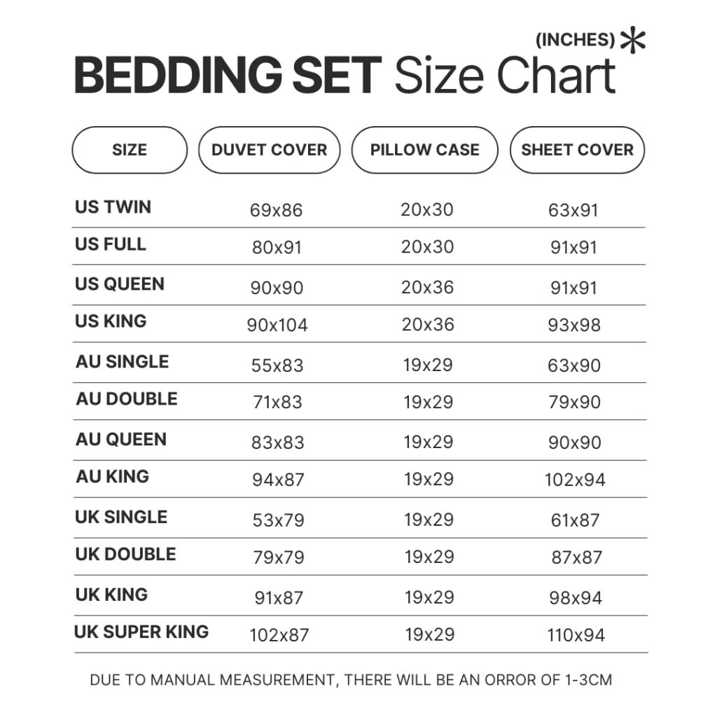 Bedding Set Size Chart - My Hero Academia Store