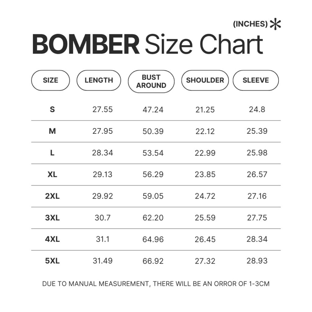 Bomber Size Chart - My Hero Academia Store