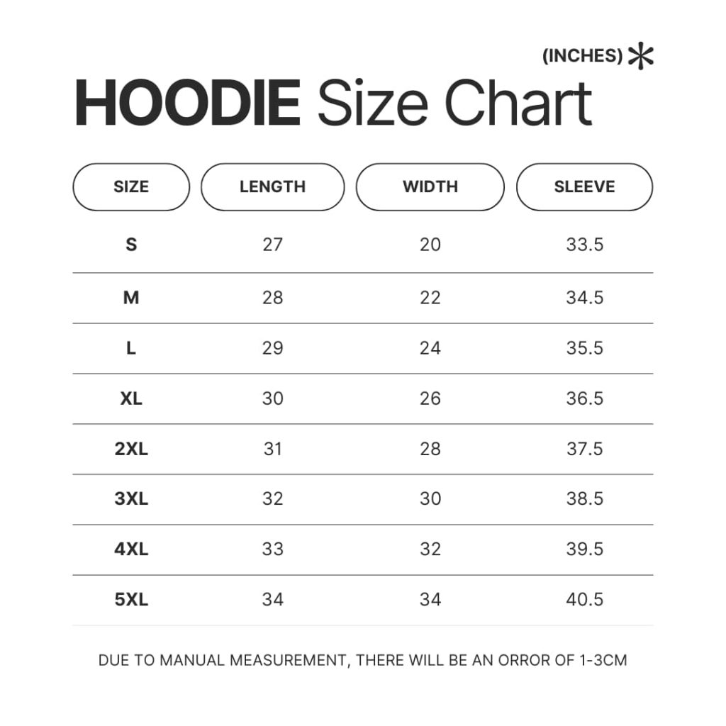 Hoodie Size Chart - My Hero Academia Store