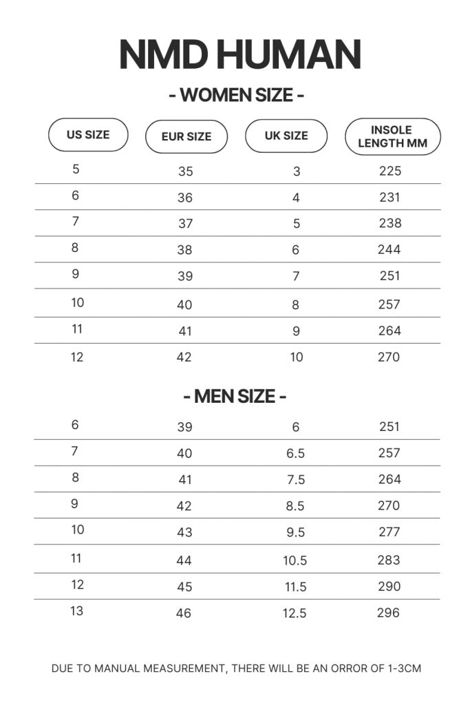 NMD Human Shoes Size Chart - My Hero Academia Store