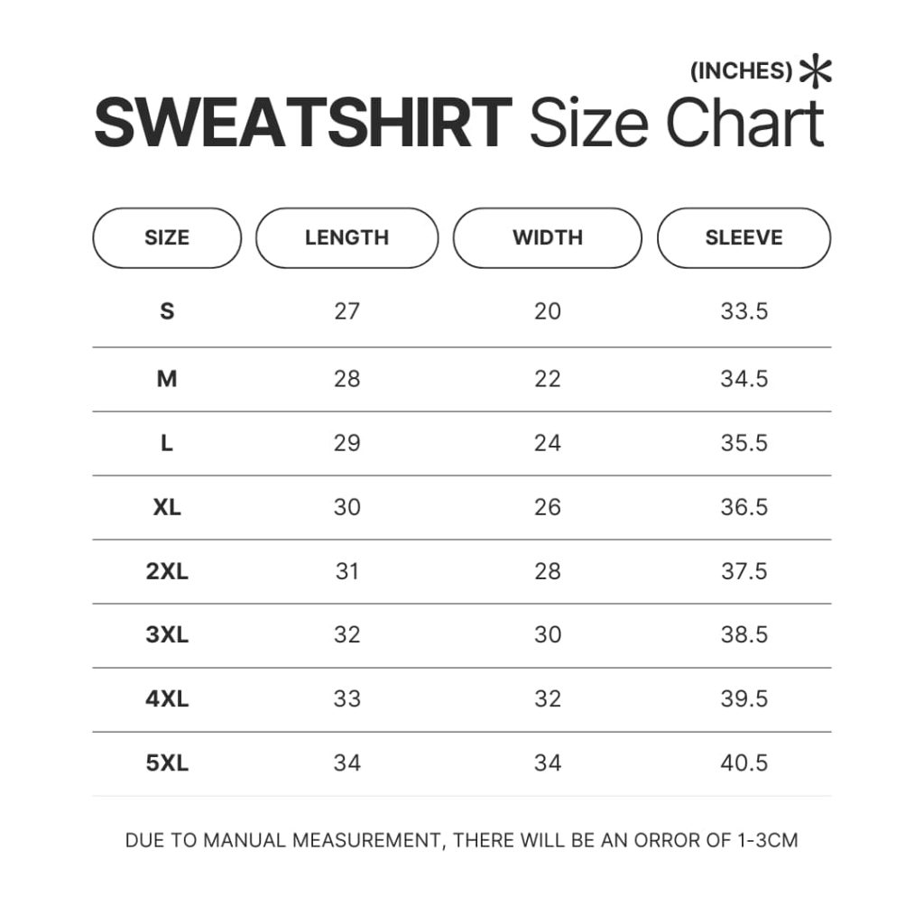 Sweatshirt Size Chart - My Hero Academia Store