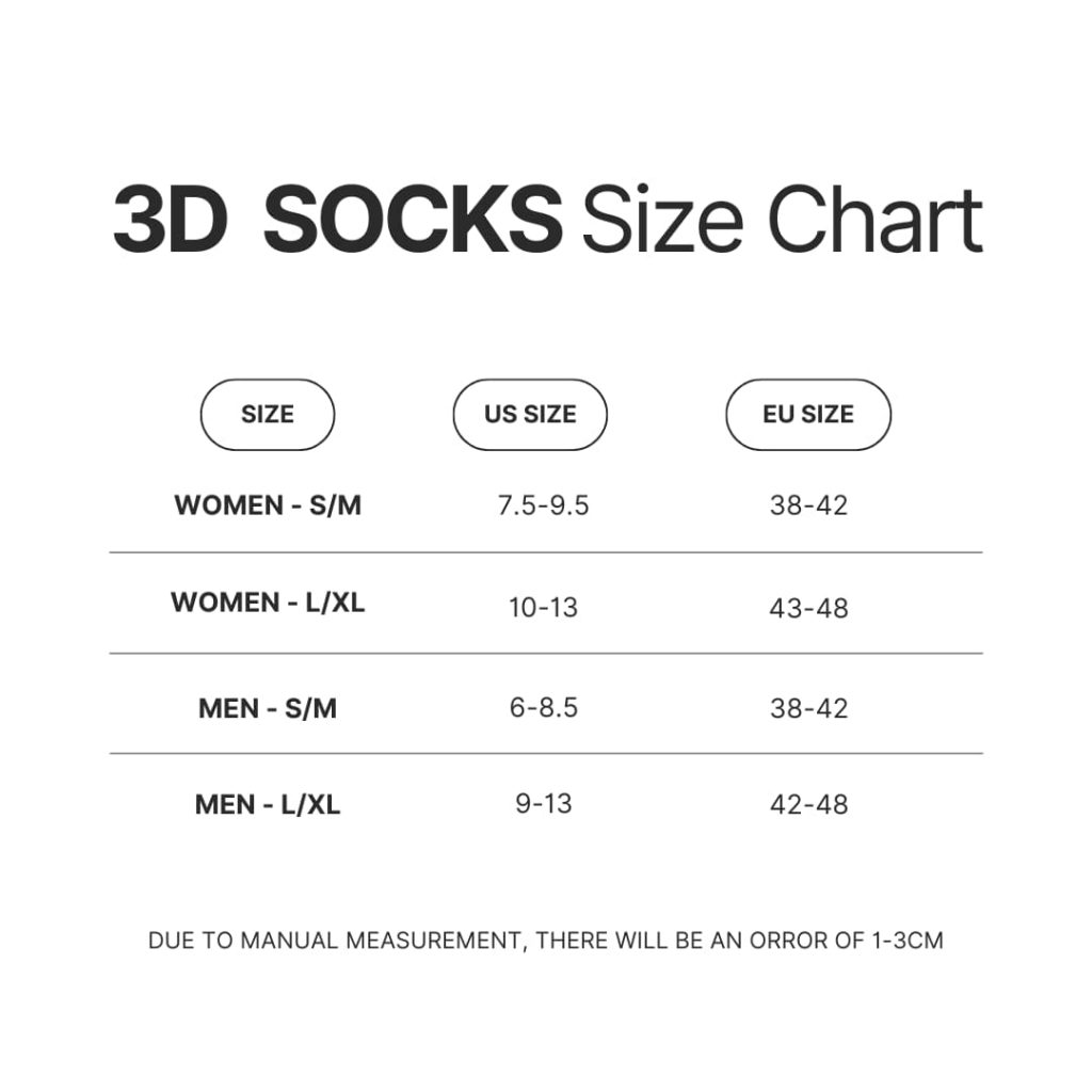 3D Socks Size Chart - My Hero Academia Store