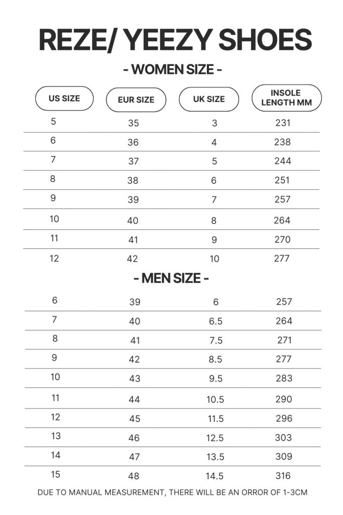 Reze Yeezy Shoes Size Chart 1 1 - My Hero Academia Store