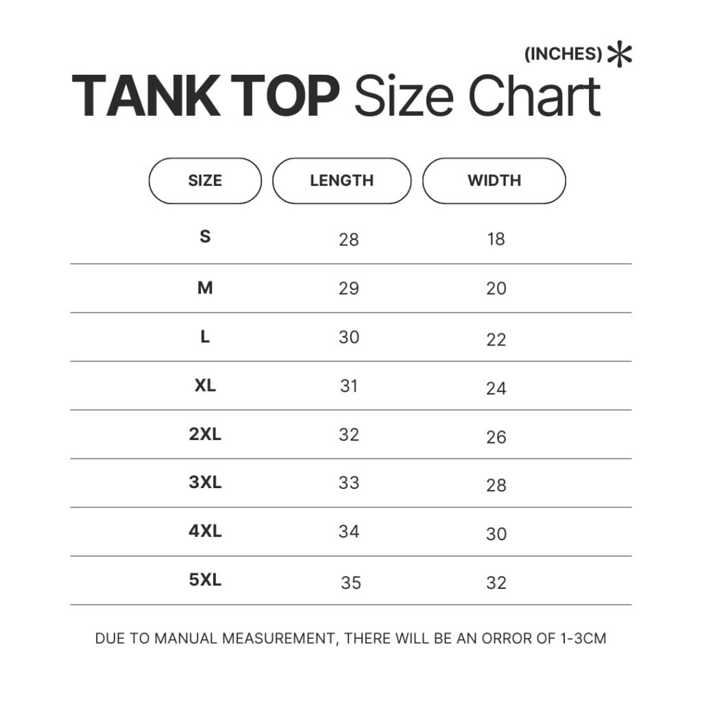 Tank Top Size Chart - My Hero Academia Store